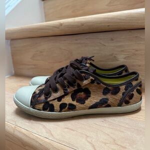 Boden Leopard Print Leather Tennis Trainers Sneakers Size 8
